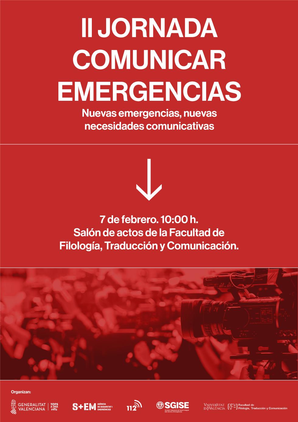 Emergències organitza amb la Universitat de València la II Jornada Comunicar Emergències