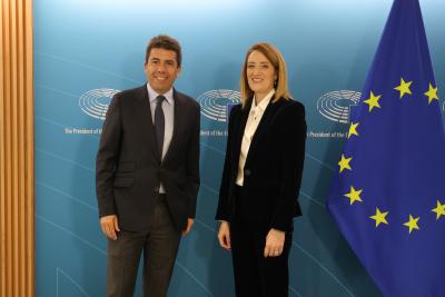 Carlos Mazón es reunix amb la presidenta del Parlament Europeu, Roberta Metsola